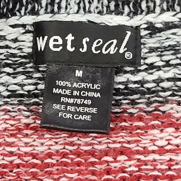 Wet Seal Open Cardigan Long Sleeve Sweater Black Red White Aztec Size Medium - Picture 6 of 6